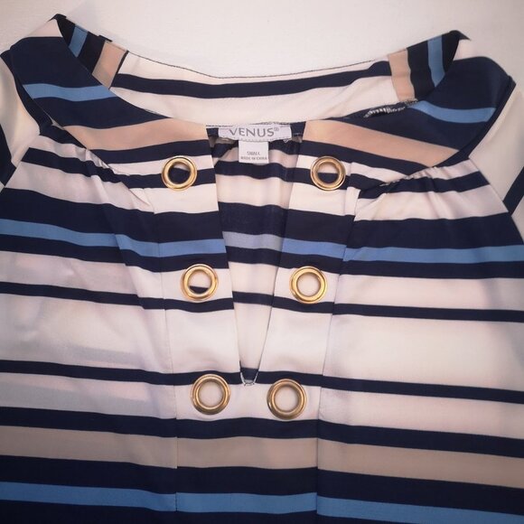 Venus Ladies White, Blue, & Tan Striped Size Small Straight Fit Beach Coverup - Picture 5 of 10